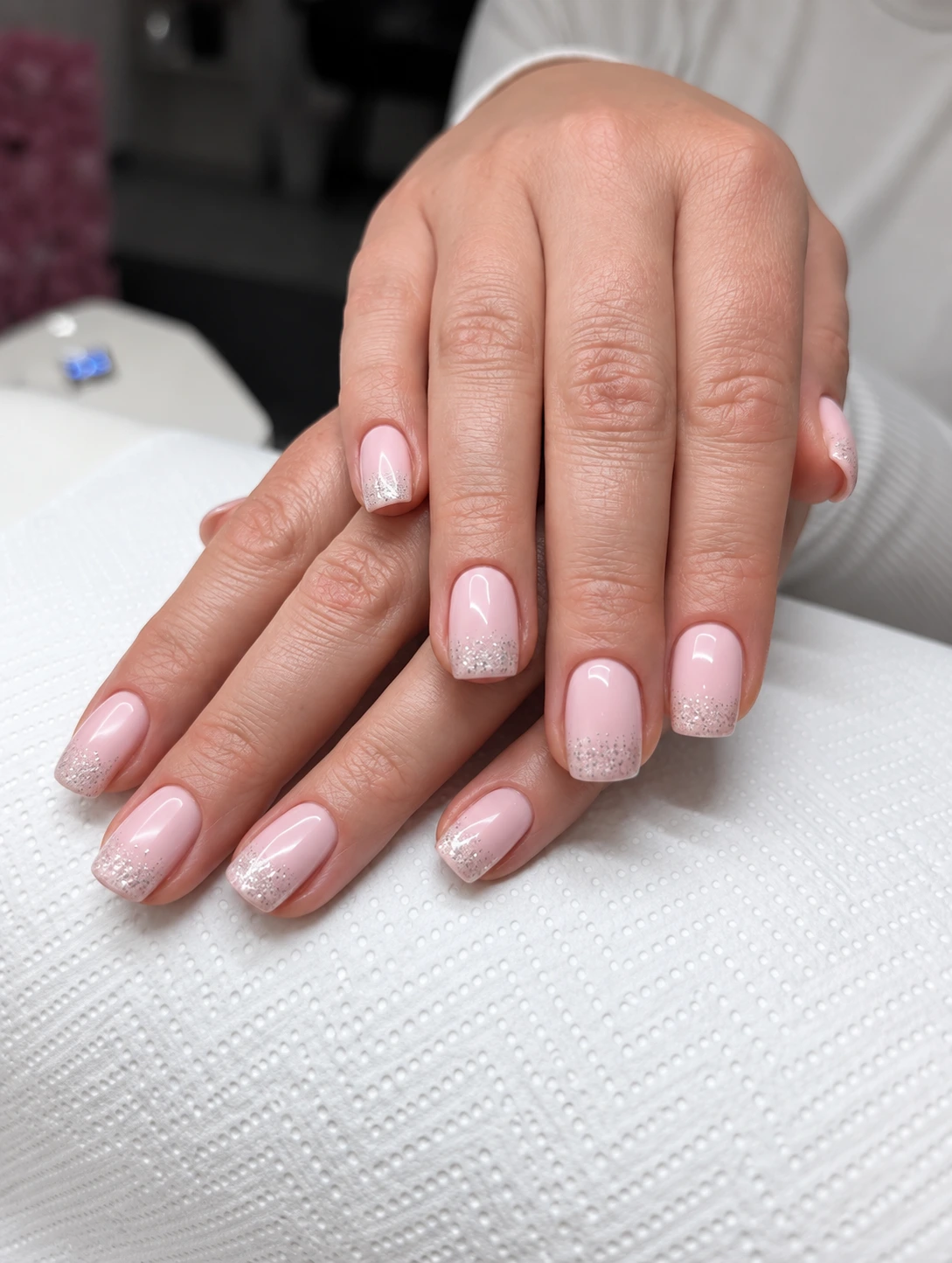 Subtelny różowy manicure z perłowym połyskiem